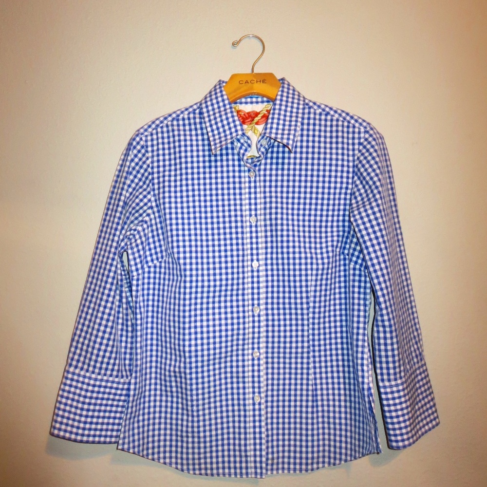 J. MCLAUGHLIN But White Gingham Check Button Down Top Shirt Size Buttondown S